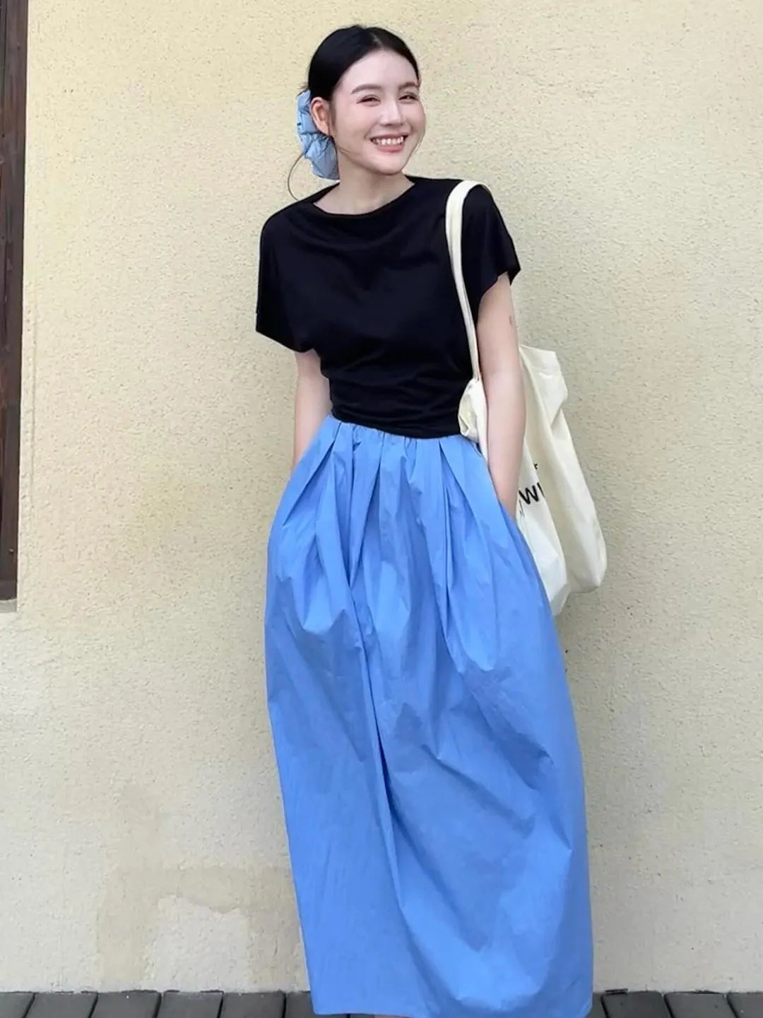 LIZAKOSHT  -  Summer New Design Pleated Elastic Waist A-Line Flower Bud Skirt Women Casual High Waist Versatile Mid-Length Half Skirt