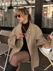 LIZAKOSHT  -  Vintage Trench Coats for Women 2025 Autumn Turn-down Collar Single Breasted Outerwears Streetwear Ladies Windbreaker Tops