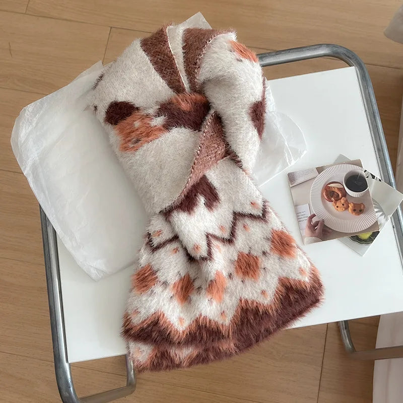 LIZAKOSHT  -  170cm Cute Red Panda Knit Imitate Mink Wool Scarf Soft Comfort Women Winter Neckerchief Girls Students Warm Scarves