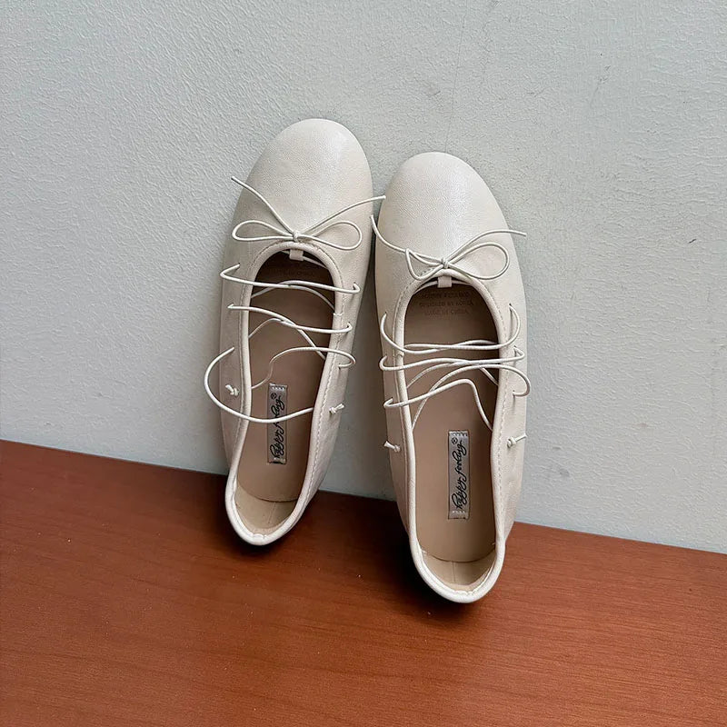 LIZAKOSHT  -  New Round Toe Fashion Cross-tied Women Flats Dress Shoes Shallow Slip On Ballet Shoes Soft Ladies Flat With Shoes