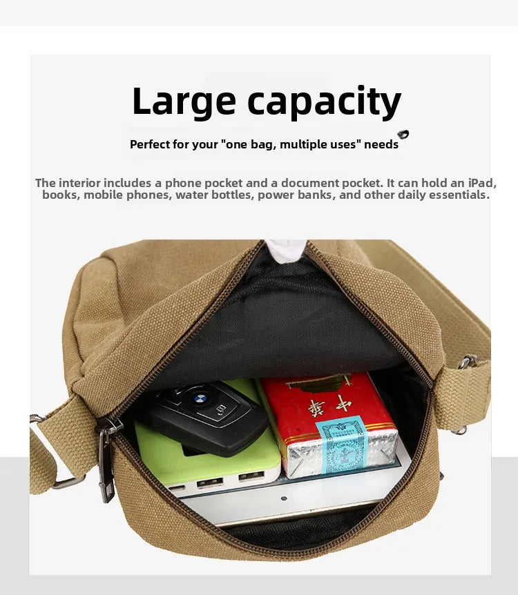 LIZAKOSHT  -  Outdoor Canvas Crossbody Chest Bag Men's Single oulder Sling Bag Faion  Bapa Mobile Phone Bag Leisure Sports