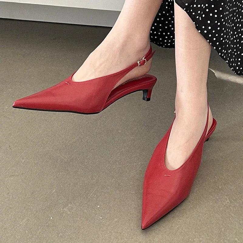LIZAKOSHT  -  SEXY Pointed Toe Low Heels Sandals Women Fashion Shallow Elegant Slingback Sandal Female Summer Designer Dress Mules Pumps Women