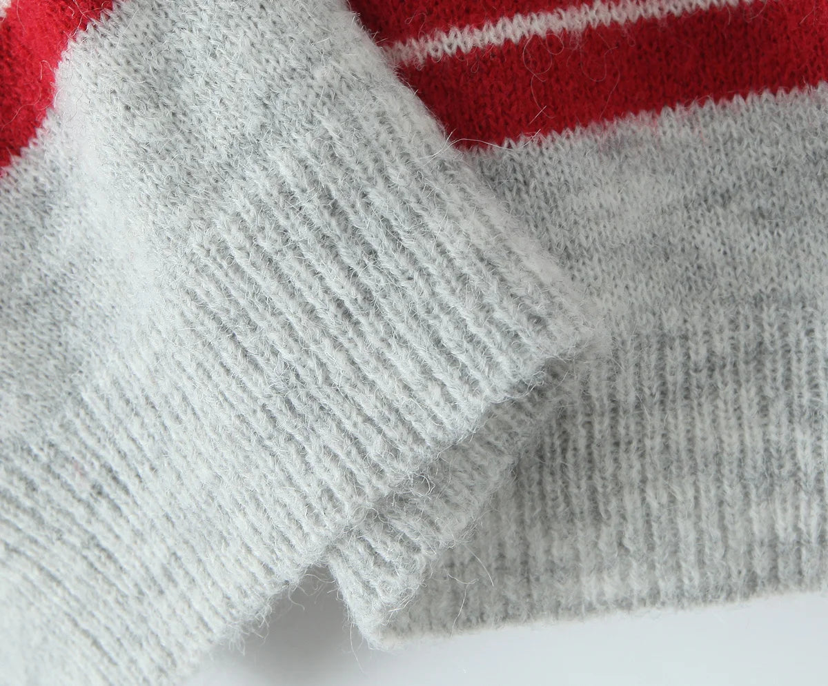 LIZAKOSHT  -  Fashion Knitted Striped Sweater Women 2025 New Autumn Vintage Loose Turndown Collar Pullover Casual Buttons Up Elegant Knitwear