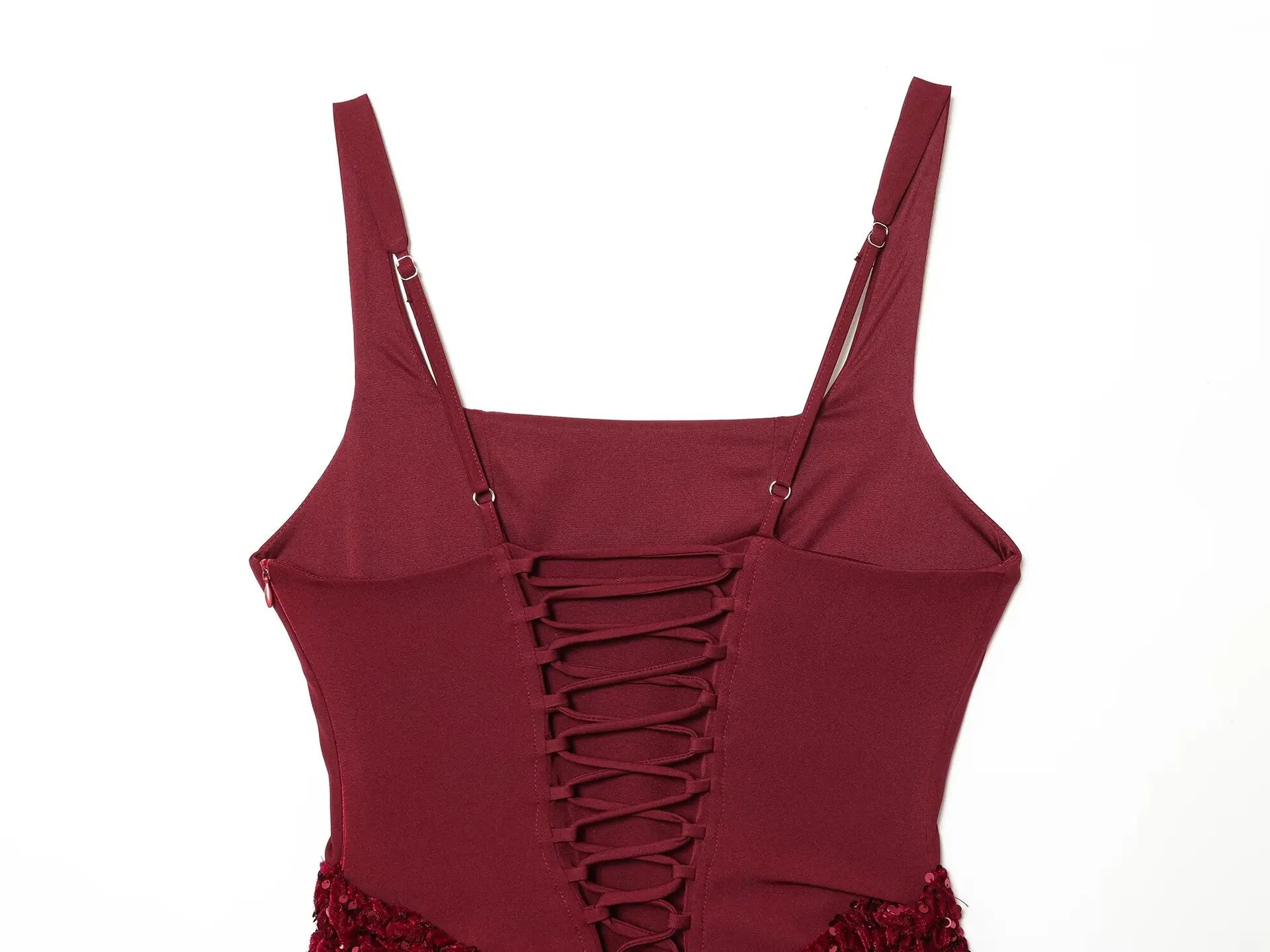 LIZAKOSHT  -  Women Sleeveless Draped Sequin Corset Mini Dress Burgundy