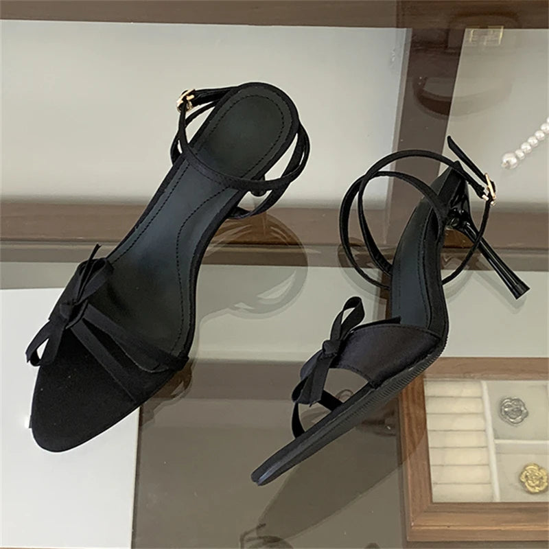 LIZAKOSHT  -  Sexy Thin High Heels Round Toe Woman Sandals Summer Butterfly-knot Ankle Buckle Strap Striptease Shoes