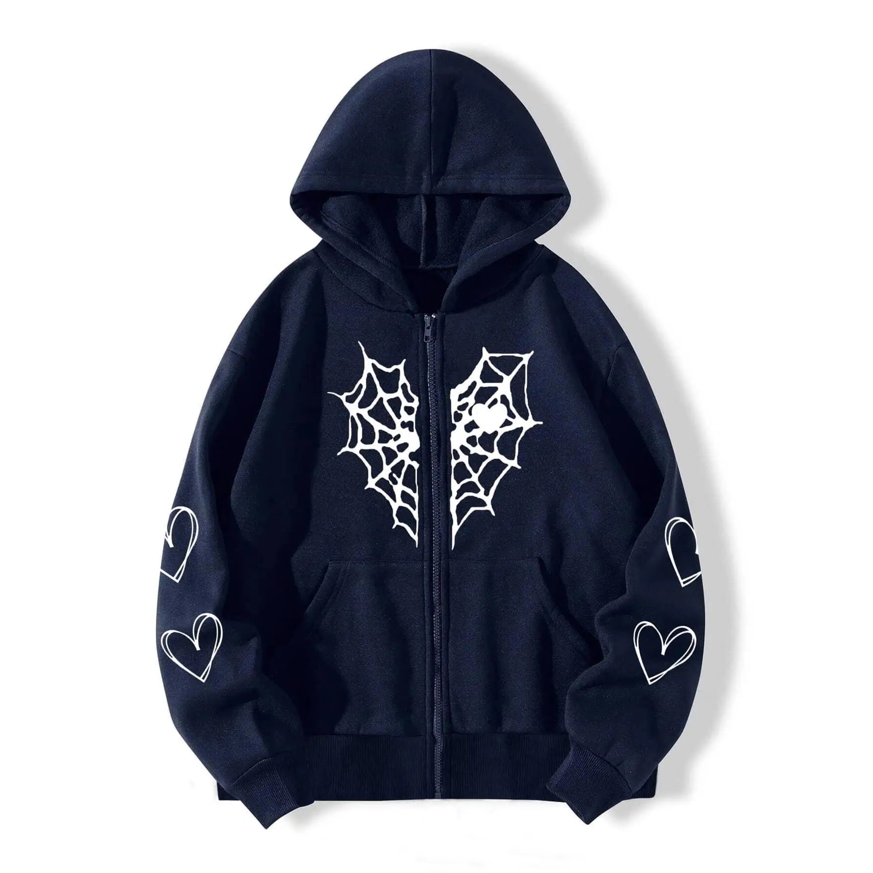 LIZAKOSHT  -  Thi Heartaped Printed Zipper Warm Hooded Cardigan Long Sve Mid-Length Polyester Women's Sweatirt Faion Autumn