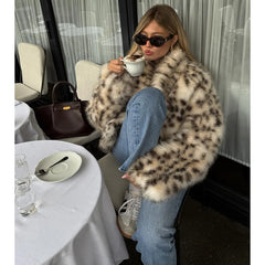LIZAKOSHT  -  Brown Leopard Fox Fur Coat Women Winter 2026 New Luxury Hot Brand Fashion Girls Faux Fur Jacket Teddy Overcoat Faux Fur Coat