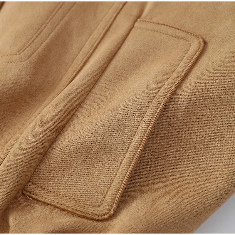 LIZAKOSHT  -  Elegant Cropped Suede Jacket Women 2025 New Autumn Winter Vintage Casual Loose Pocket Zipper Long Sleeve Short Coat Streetwear