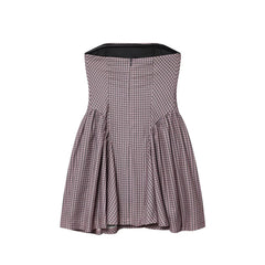 LIZAKOSHT  -  European and American autumn new women's clothing style simple sleeveless slim fit plaid strapless short dress