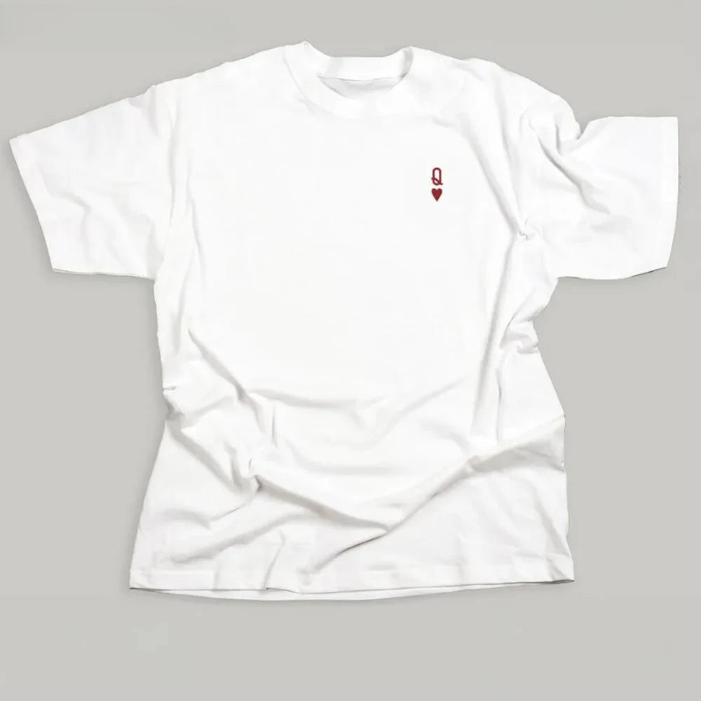 LIZAKOSHT  -  Queen of Hearts Letter T Shirts Female White Loose Cotton Tops Short Sleeve Casual Shirt Women Graphic Tees Female Clothing