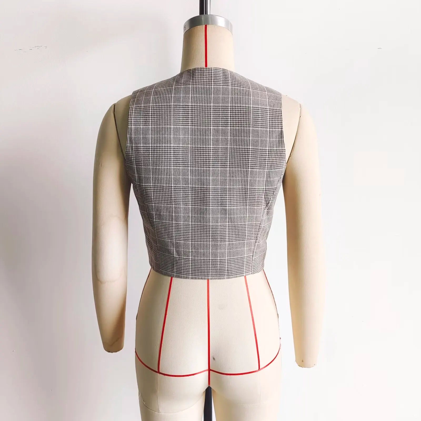 LIZAKOSHT  -  Sleeveless Vest for Women Female Chic V-Neck Single-breasted Summer Vests Tops Ladies Casual Houndstooth Waistcoat New