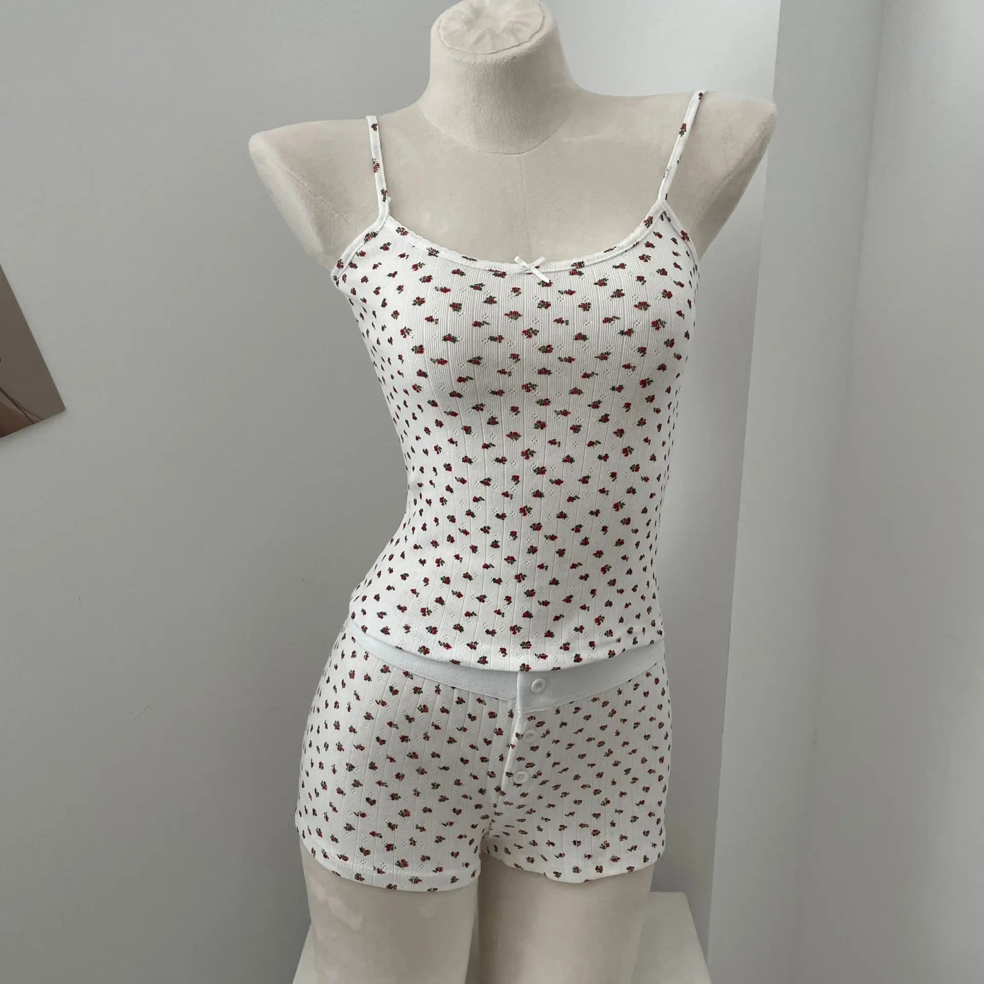 LIZAKOSHT  -  Brandy & Mandy Floral Lace Bow Halter Slim Tank Top Sweet Camisole Summer Fashion