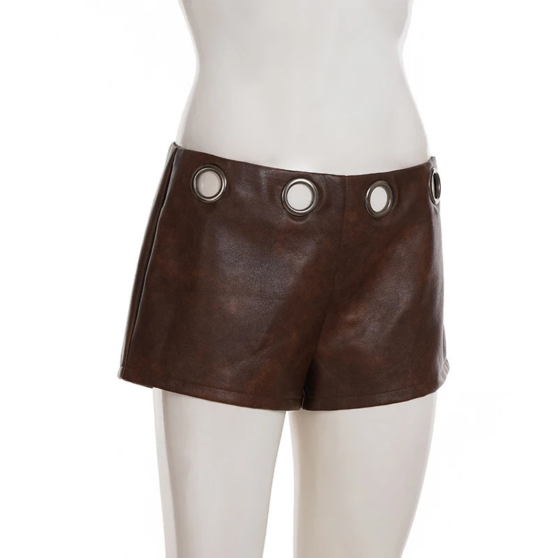 LIZAKOSHT  -  Motorcycle Style Faux Pu Leather Hole High Waist Vintage Summer Vintage Club Hot Sexy Short Pants Tight Slimming Bottoming