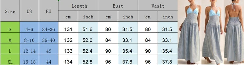 LIZAKOSHT  -  Women Halter Neck Striped Backless Maxi Dress Summer Sleeveless Long Dress Vacations Outdoor Backless Flowy Dress