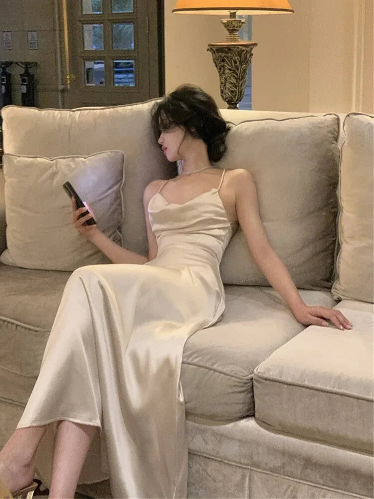 LIZAKOSHT  -  Pure Desirable Sexy Backless Strap Dress Women's Slim Fit Summer Beach Long Dress Sleeveless Waist Cinched Holiday Style