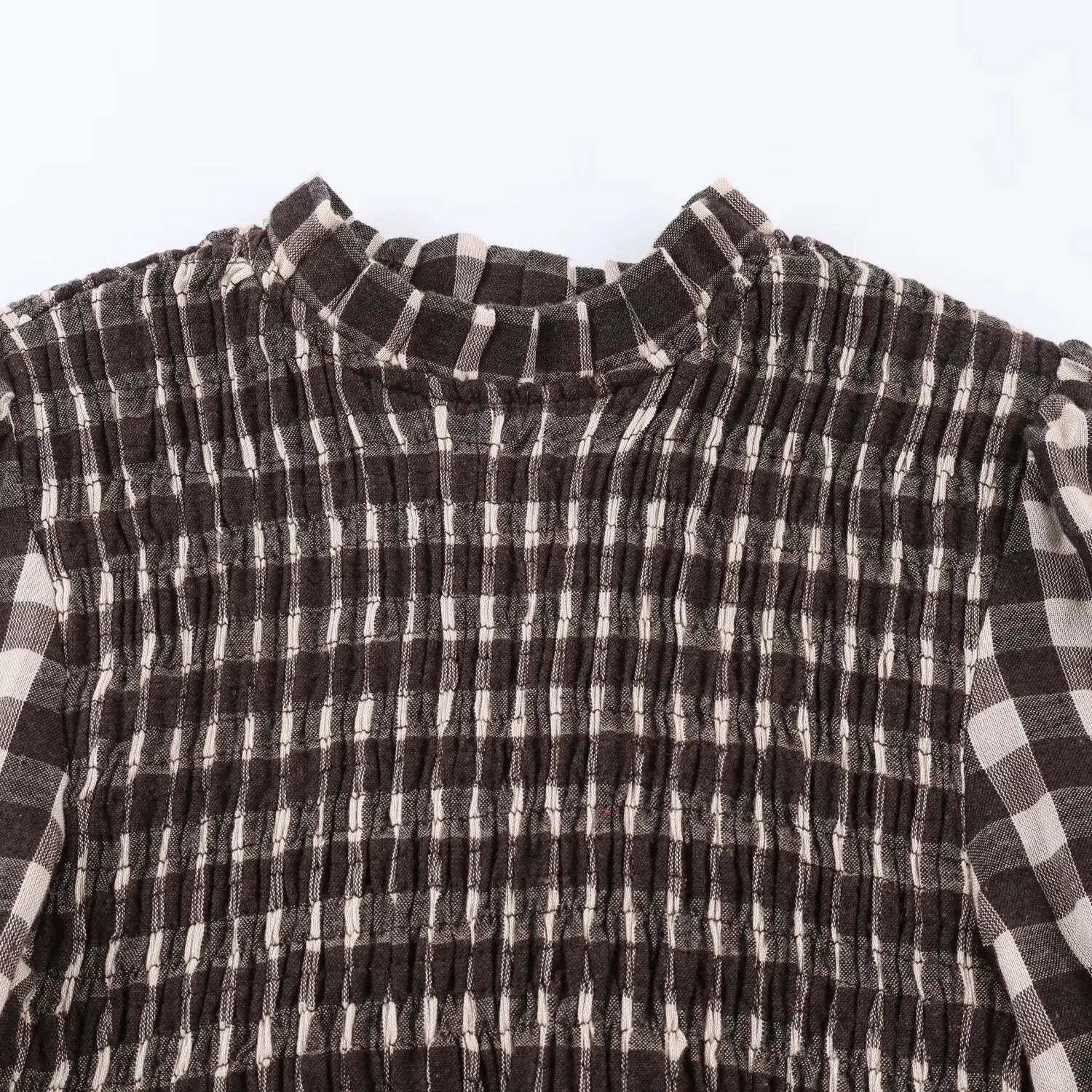 LIZAKOSHT  -  Elastic Ruffles Plaid Shirts Women Causal O-neck Long Sleeve Slim Blouses Tops 2026 Spring New In Female Chic Cute Shirts Cloth