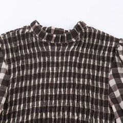 LIZAKOSHT  -  Elastic Ruffles Plaid Shirts Women Causal O-neck Long Sleeve Slim Blouses Tops 2026 Spring New In Female Chic Cute Shirts Cloth