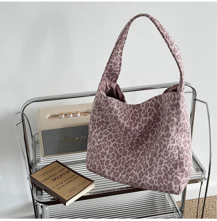 LIZAKOSHT  -  Women's Pink Leopard Print Shoulder Bag Large Capacity Casual Tote Simple Double Sided Use For Work Commuting
