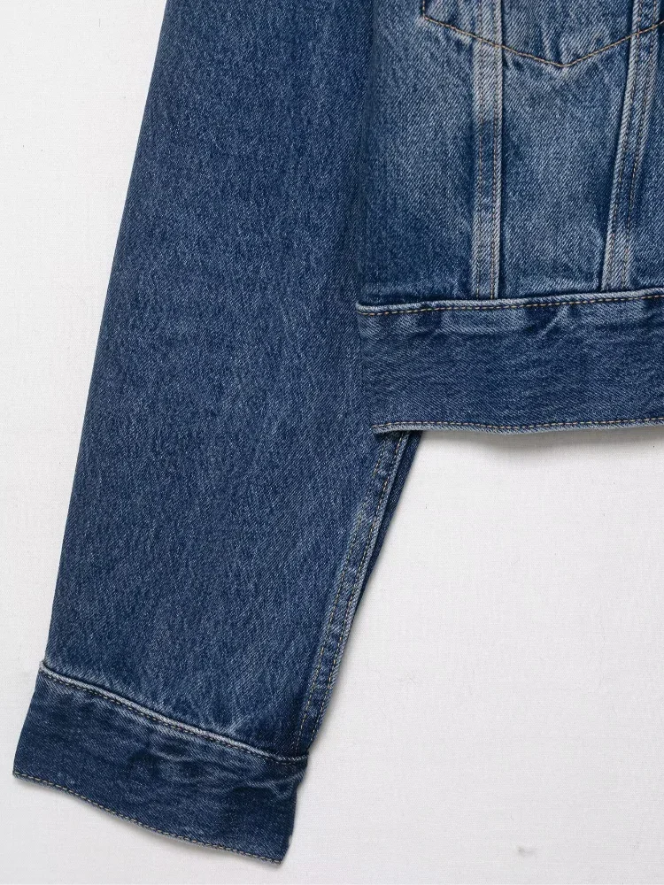 LIZAKOSHT  -  Women Blue Denim Jacket With Brown Faux Fur Collar Full Sleeve Button Front Cropped Casual Outerwear 2025 Autumn Lady Streetwear