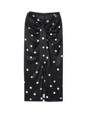 LIZAKOSHT  -  Polka Dot Midi Skirt Woman Elegant Casual Black High Waist Slit Skirts Fashion Bow-Tie Waist Slim Long Skirts New Summer