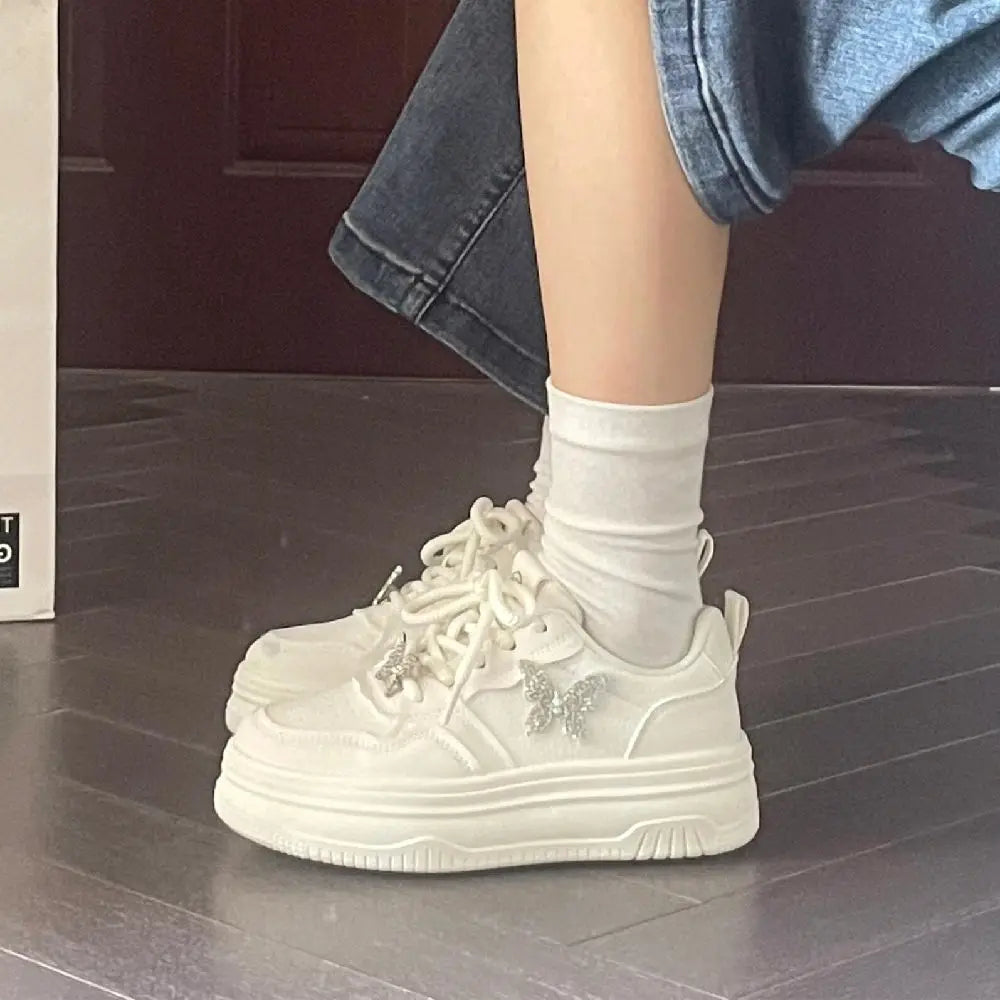 LIZAKOSHT  -  White Platform Sports Shoes Woman Fashion Autumn Korean Style Simple Sneakers Women PU Leather Casual Pure Colour Shoes