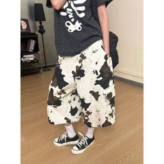 LIZAKOSHT  -  Summer Women American Retro Punk Apricot Cargo Denim Shorts Y2K 2000s Japanese Harajuku Jorts Jeans Calf-Length Pants