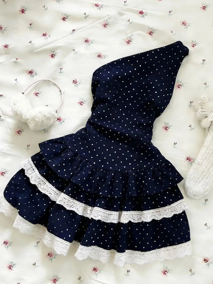 LIZAKOSHT  -  Sexy Polka Dot Dresses Y2k Woman Clothes Punk Lace Slim Short Skirt vintage Off-Shoulder High Street Sweet Basics Elegant Dress