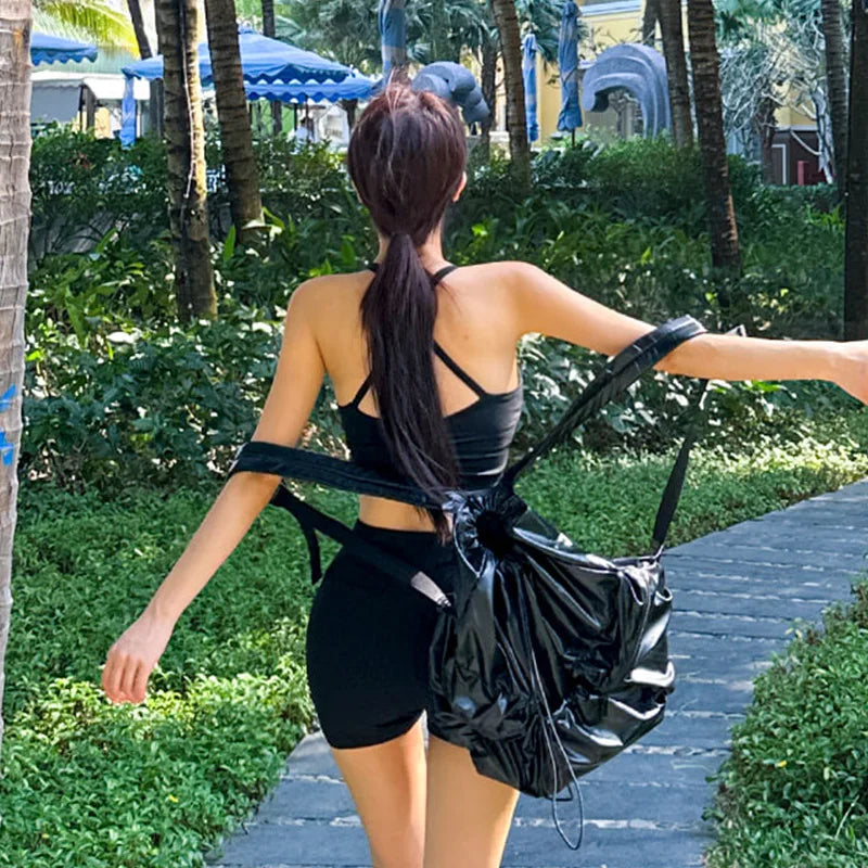 LIZAKOSHT  -  New Ins Dongdaemun Sports Style Swimsuit Women's Split Boyshorts High Waist Covering Belly Thin Women's Swimsuit