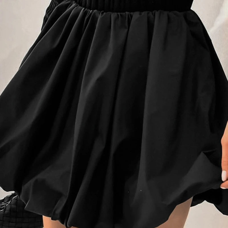 LIZAKOSHT  -  Black Mini y2k Streetwear Women Cute Puff Skirts Summer Fashion High Waist Pleated Short Bubble Lantern Skirt
