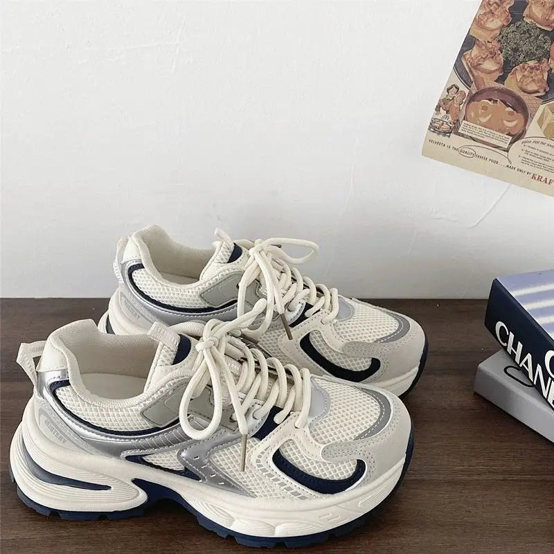 LIZAKOSHT  -  Women's Mesh Chunky Sneakers Breathable Platform Dad Shoes  Retro Streetwear Fashion Lace Up Thick Sole Casual Running Shoes