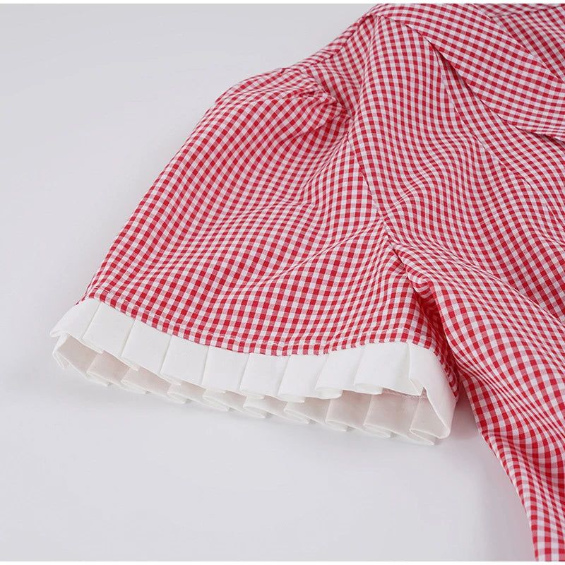 LIZAKOSHT  -  Women's Plaid Contrast A-line Mini Dress Casual Short Sleeve V Neck Vintage Short Dresses New Casual Female Chic Vestidos