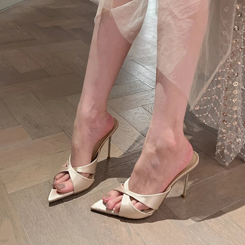 LIZAKOSHT  -  Sexy Thin High Heel Summer Women Slippers Fashion Open Toe Dress Mules Slides Ladies Elegant Slip On Stripper Party Pumps