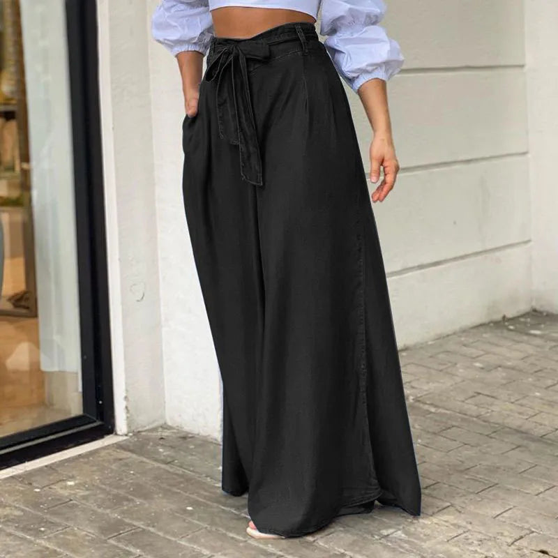 LIZAKOSHT  -  Fall Women Long Pants High Waist Fashion Belted Casual Loose Solid Wide Leg  Pants Streetwear Fashion Women Pants Skirt