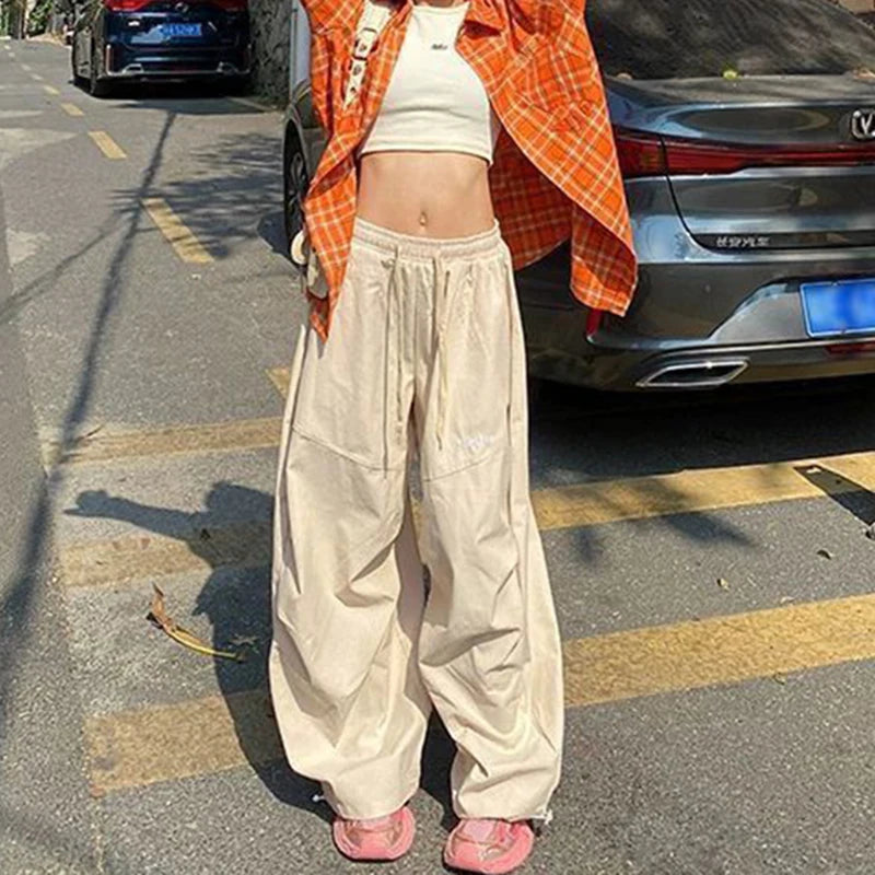 LIZAKOSHT  -  Women Striped Jazz Dance Pants Blue Loose Casual Lazy Wide Leg Pants Harajuku Y2K Summer American Streetwear Cargo Pants