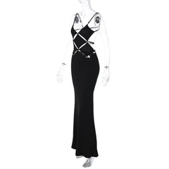 LIZAKOSHT  -  Hollow Out Sexy Evening Party Club Maxi Dress Outfits Women Bodycon Elegant Backless Sleeveless V Neck Summer Clothes Vestido