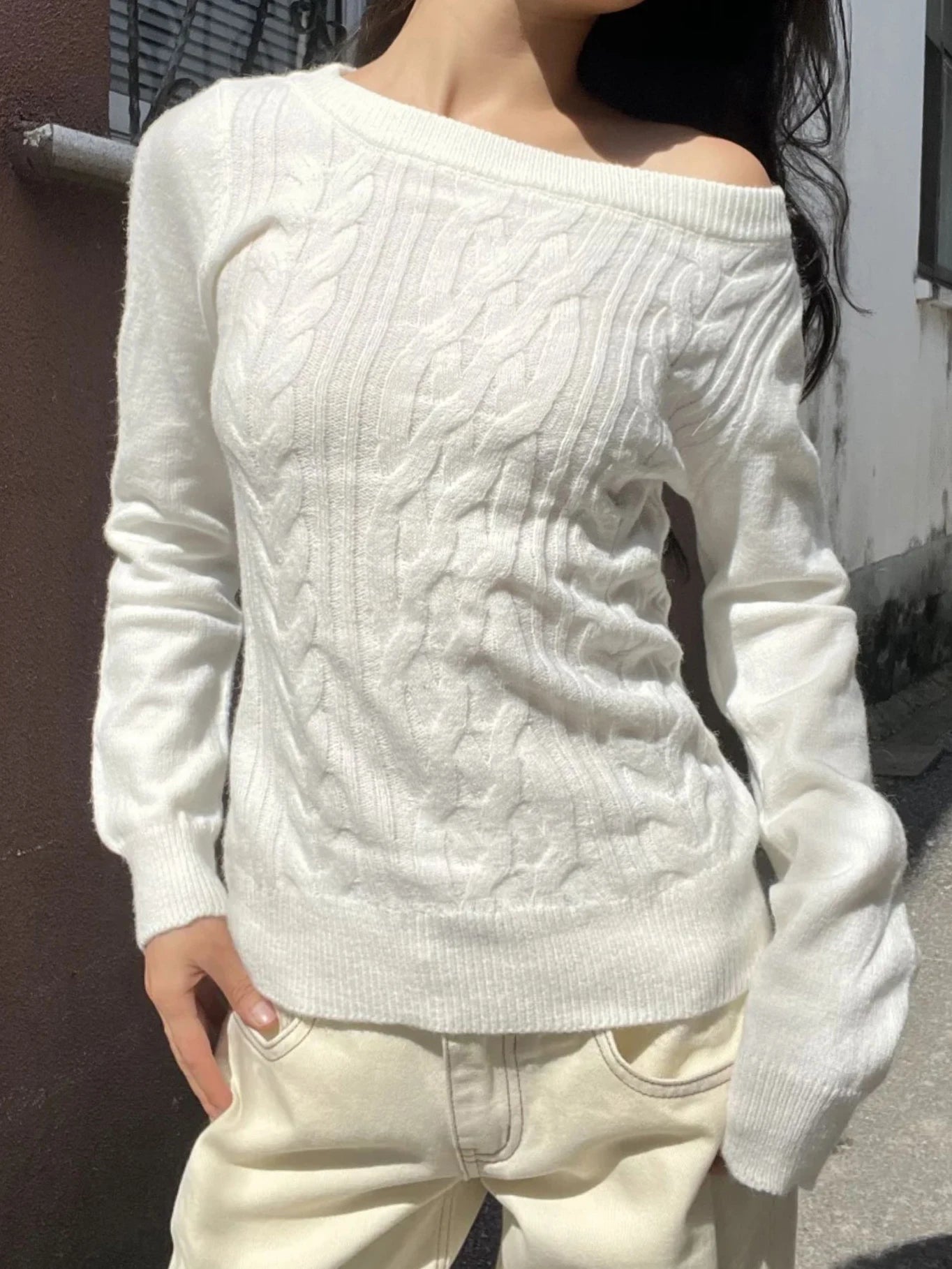 LIZAKOSHT  -  Twist Flower Slim Sweaters Woman Autum Slash Neck Long Sleeve Knitted Pullover Top Female Vintage Streetwear Jumper Y2k Tops