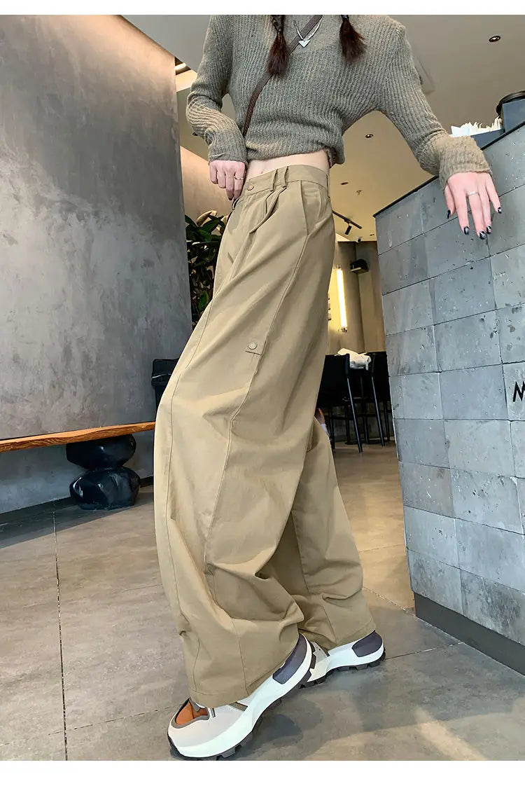 LIZAKOSHT  -  Women Clothing Vintage Streetwear Y2K Oversized Wide Leg Cargo Pants Female Casual Solid High Waist Straight Trousers Pantalones