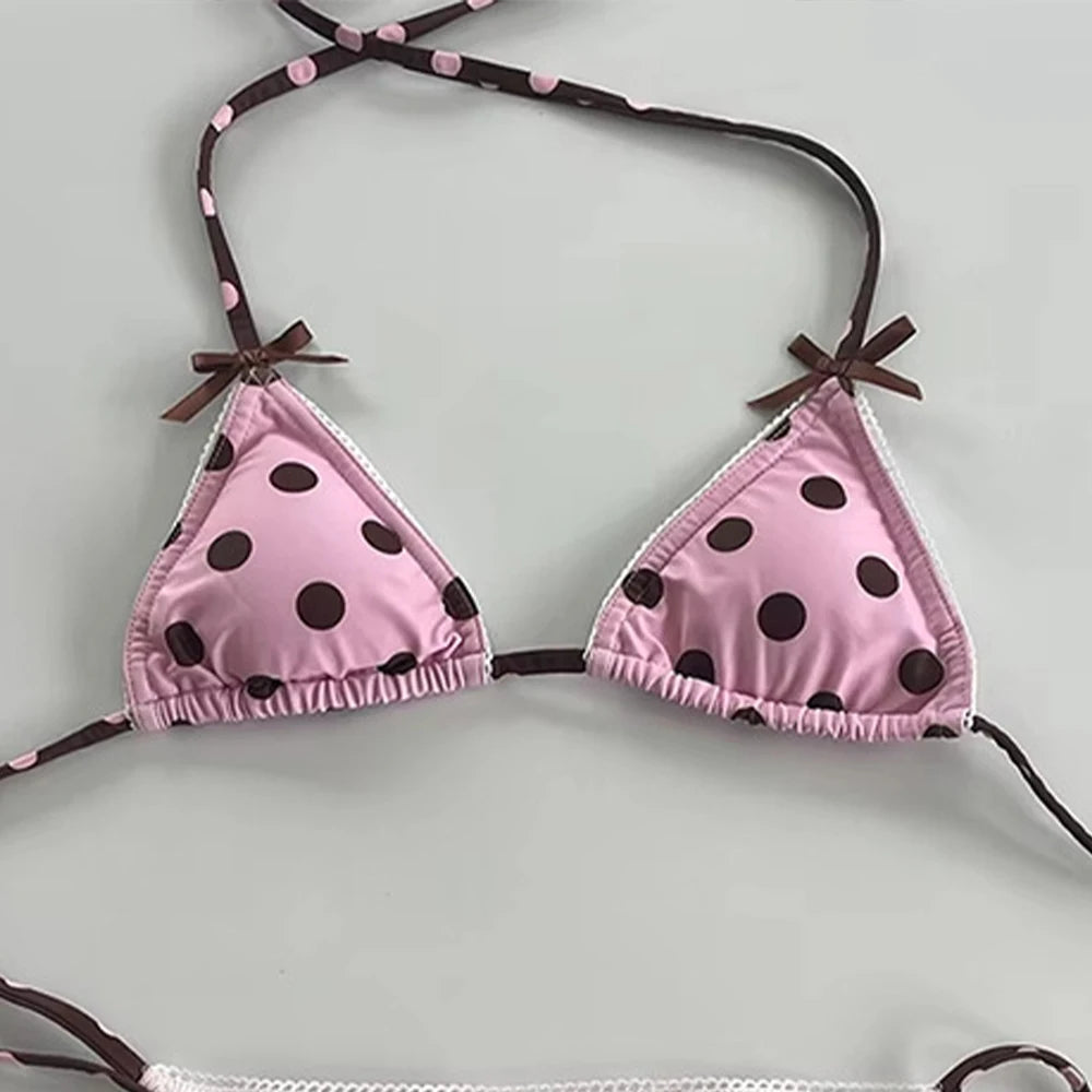 LIZAKOSHT  -  Women Bikini European and American New Polka Dot Swimsuit Lace Up Split Swimsuit Sweet Leisure Girls Hot Spring Swimsuit