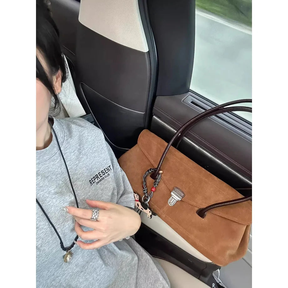 LIZAKOSHT  -  New Brown Suede High-end Tote Bag Fashionable Women's Bag Versatile Suede Handbag Single Shoulder Armpit Bag Commuter Bag