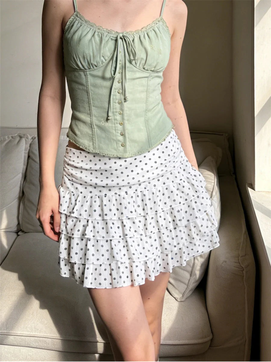 LIZAKOSHT  -  Women's Summer Dot Print Mini Skirt Casual Stylish High Waist Ruffled Layered Short Skirts for Club Gothic