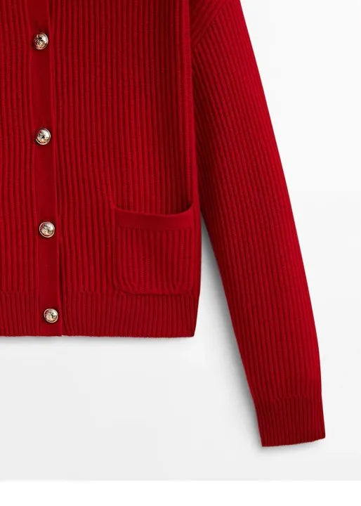 LIZAKOSHT -  Elegant Women Red Knit Cardigan Long Sleeve Single Breasted Warm Sweater Autumn Winter Fashion Lady Christmas Knitwears