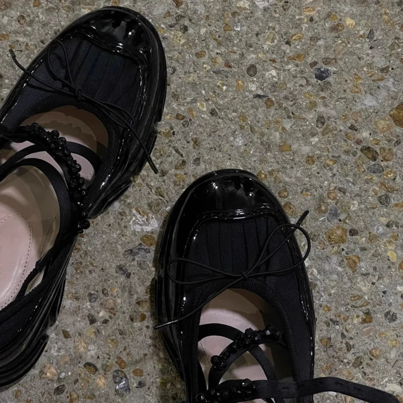 LIZAKOSHT  -  Women Pearls Buckle Mary Jane Shoes Thick Bottom Ballet Sneakers Round Toe Anti-slip Lightweight Loafers Zapatillas De Mujer