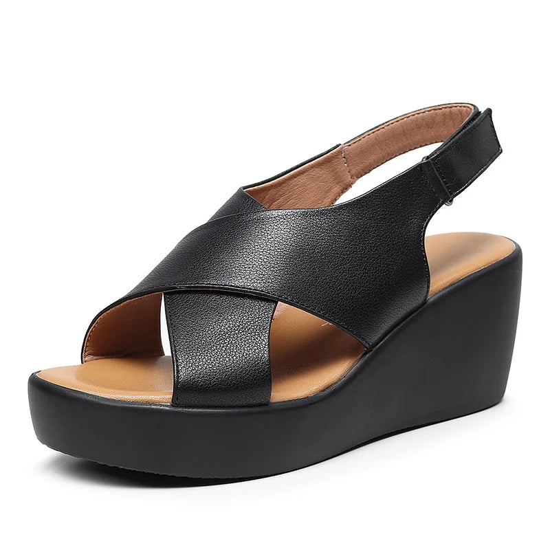 LIZAKOSHT  -  Cowhide Genuine Leather Women Sandal Platform High Heel Shoes Wedges Comfort Women Shoes Casual Trendy Shoes Women Sandals