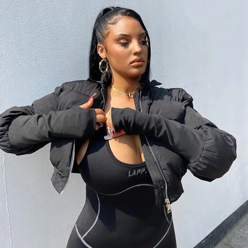 Lizakosht Two-wear Women's Short Down Down Cotton Thick Drawstring Waistcoat Jacket Parka Coat Zipper Winter Bubble Jacket Warm Streetwear