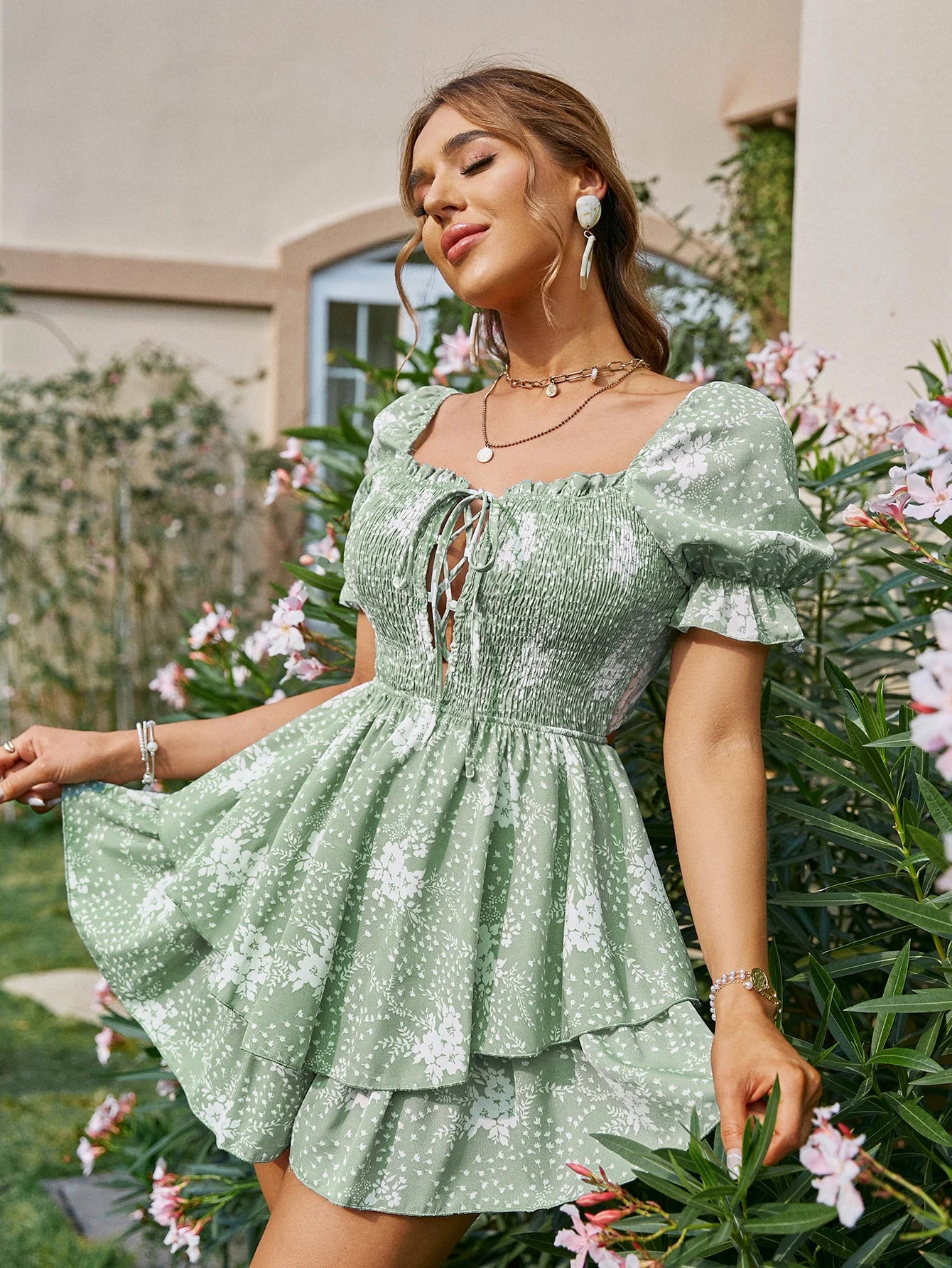 LIZAKOSHT  -  Spring/Summer Dress for Woman Fashion Sexy Short Sleeve Casual One-word Neck Stretch Print Slim Fit Jumpsuit Mini Dresses