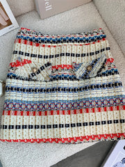 Lizakosht Summer Elegant Sexy Tweed Stripe 2 Piece Set Women Short Vest Crop Top + A-line Skirt Vintage Two Piece Skirt Set Outfits