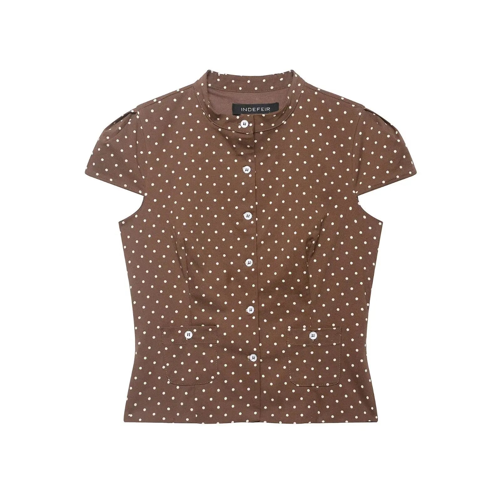LIZAKOSHT  -  Vintage American Office Lady Women T Shirt Y2k Fashion Popular Polka Dot Print Thin Punk Clothes Harajuku Slim Waist Buttons Top