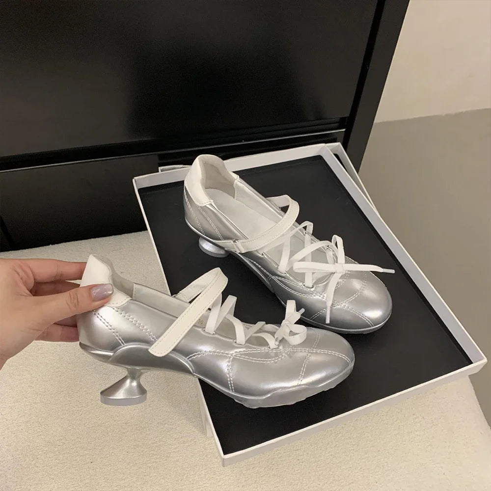 LIZAKOSHT  -  New Sports Style Lace Up Ballet Shoes Women's Designer High Heels Mary Jane Dance Ballroom Party Prom Shoes 1.97 inch