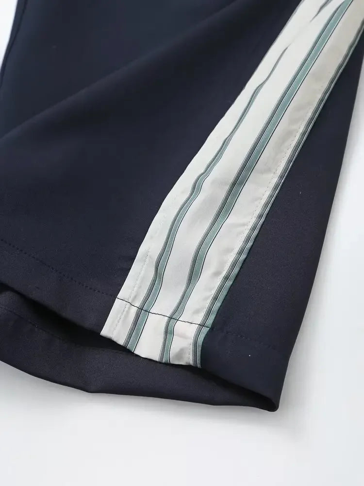 LIZAKOSHT  -  Women's Striped Shirt Trousers Suit Lapel Short-sleeved Top Side Striped Elastic Waist Pants Spring Summer New Chic Suit