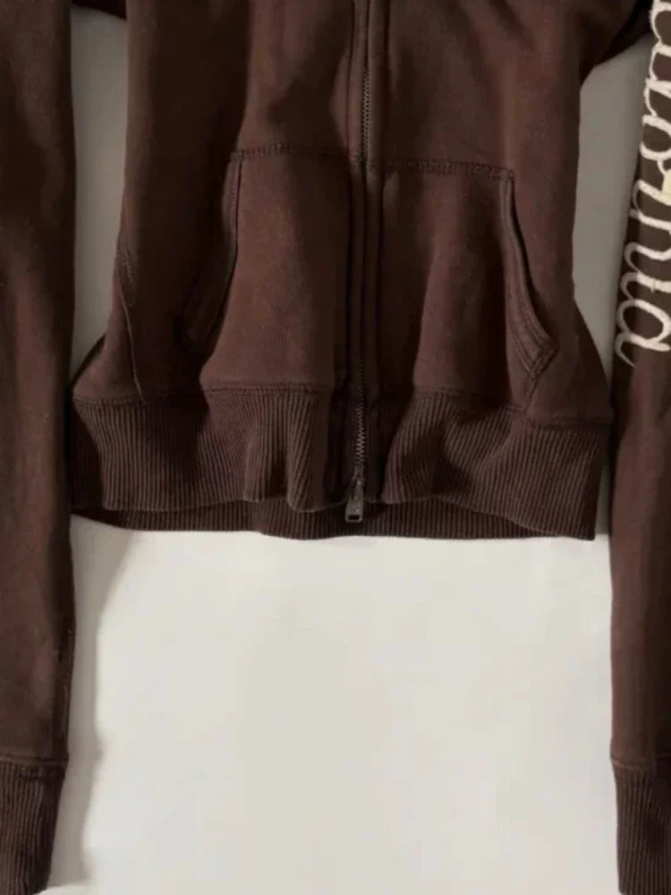 LIZAKOSHT  -  Y2k Aesthetic Letter Embroidery Vintage Coats Streetwear Women Casual Hooded Autumn Jackets Harajuku Pocket Grunge Casual Jacket